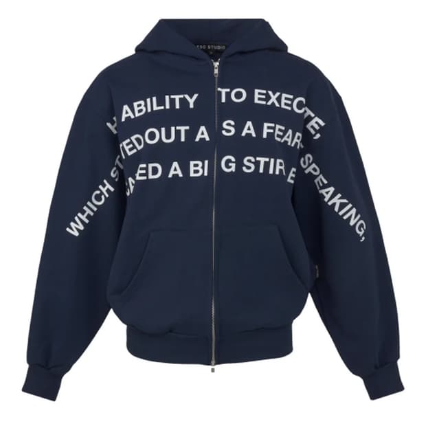 lettering hoodie zip-up(navy)