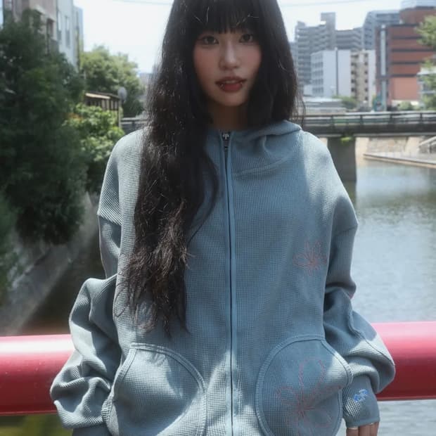 [글랙 × 지꾸]GZHD001 헤이즈 와플 집업 후드 (GREEN)