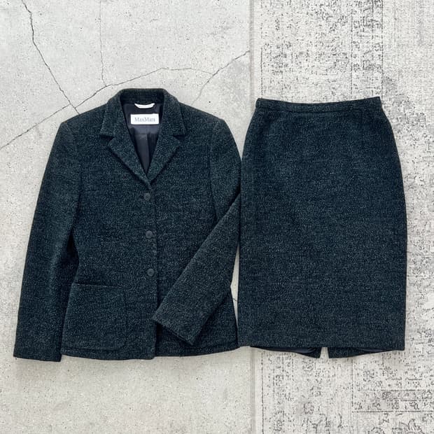 막스마라 울 코튼 트위드 재킷 스커트 셋업