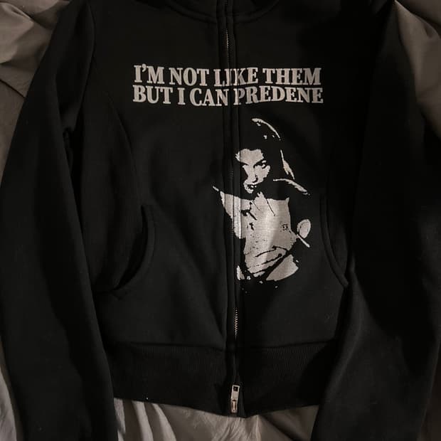 빈티지 블랙 투웨이 프린팅 기모 집업