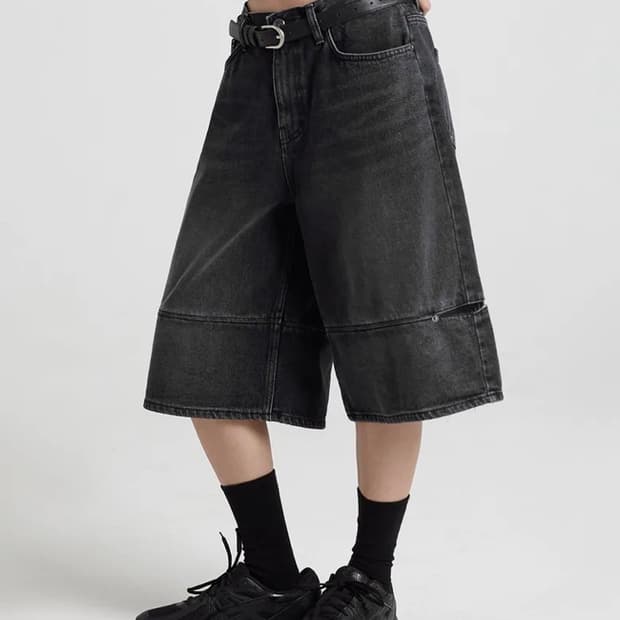 [M]밀리언코르 유니섹스 데님 절개 버뮤다 팬츠(블랙)