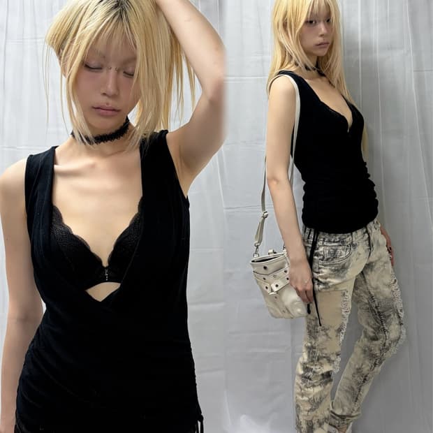 Draping Shirring Detail Sleeveless Top