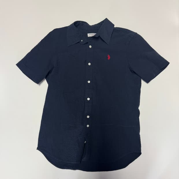 US 폴로 23년도 시어서커 반팔 셔츠 L 네이비