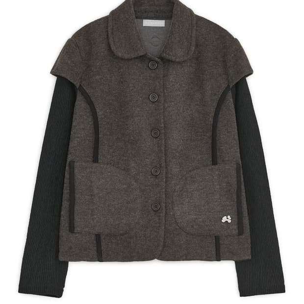 허그유어스킨 라운드 카라 니트 자켓 브라운