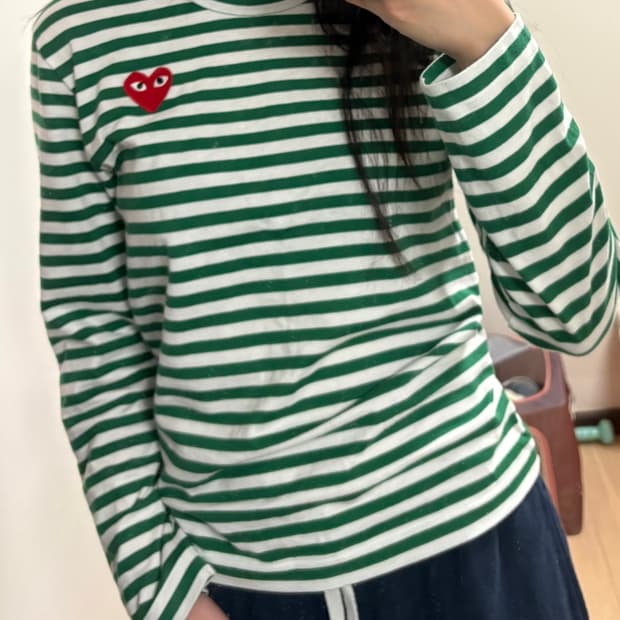 꼼데가르송 레드와펜 스트라이프 롱슬리브 그린