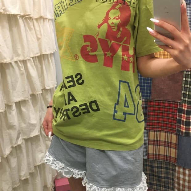 히스테릭글래머 올리브 반팔티