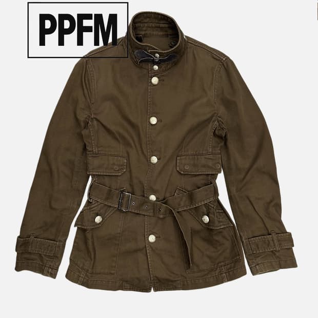 dark khaki belted military jacket