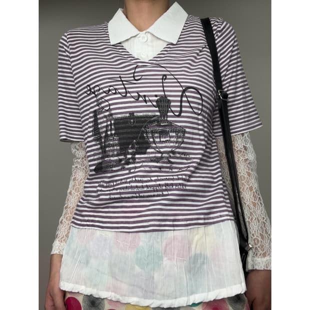 빈티지 키치 스트라이프 반팔 셔츠