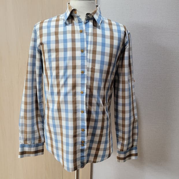 스파오 SPAO 남자 롤업 체크 셔츠 100 블루