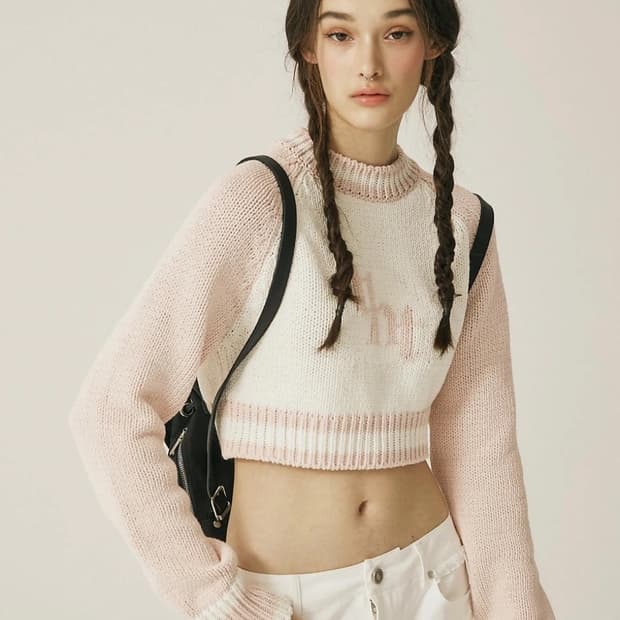 F) 쓰리타임즈 자카드 스웻셔츠 미니 핑크