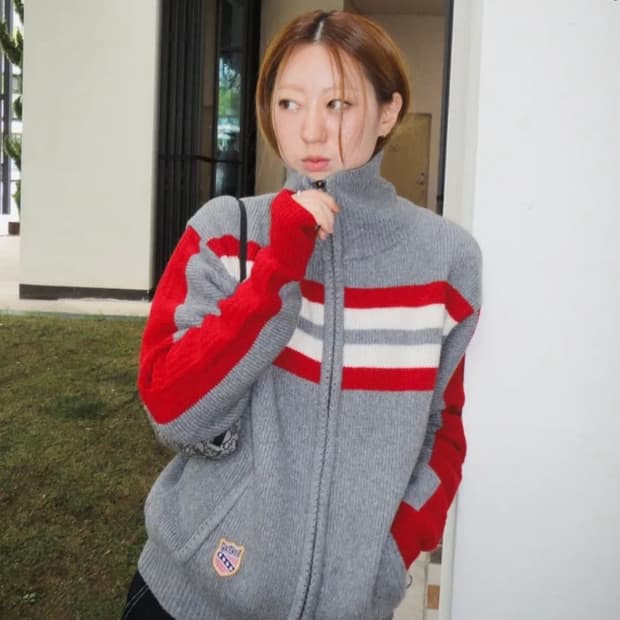 미나수 집업 니트 가디건