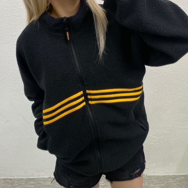 아디다스 옐로우배색 뽀글이 집업 2XL