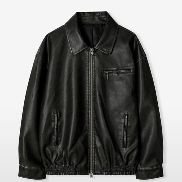 워시드 레더 오버핏 블루종 자켓 [WASHED BL ACK]