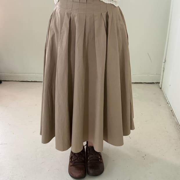 일본빈티지 베이지 핀턱 플리츠 롱스커트