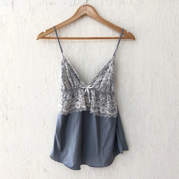 vintage blue mist lace slip cami top