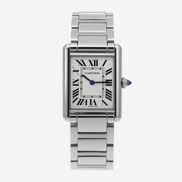까르띠에 탱크 머스트 워치 라지 쿼츠 스틸 브레이슬릿 스틸