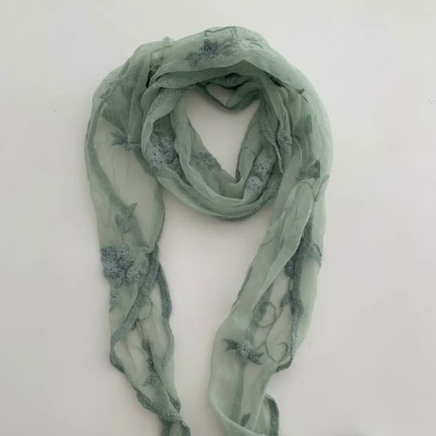 시스루 플라워 레이스 여름 스카프 민트 그린