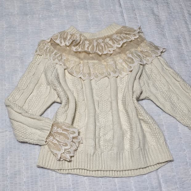 모리걸 로리타st 레이스 시스루 꽈배기 니트스웨터