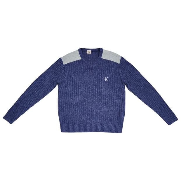 CALVIN KLEIN 골지 숄더패치 니트