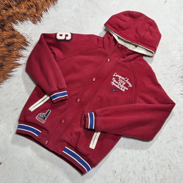 뉴발란스 버건디 후드 코튼 바시티 점퍼