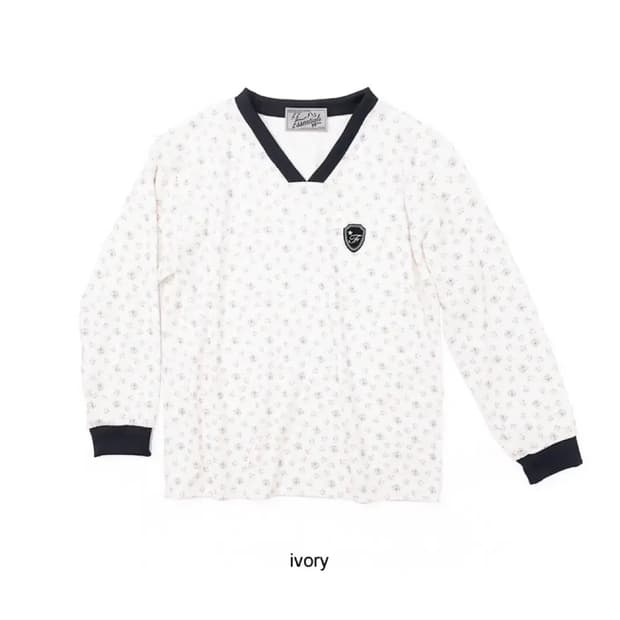 샵페어리 V neck flower terry shirt (ivory)