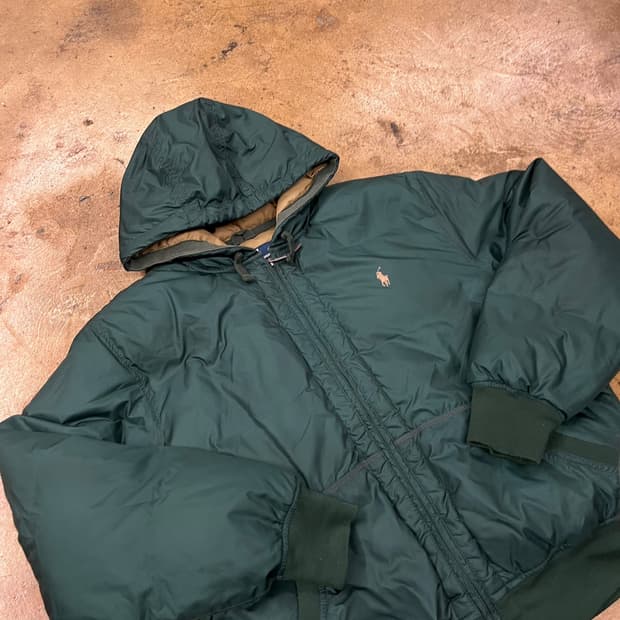 폴로 랄프로렌 딥 그린 베이지 숏패딩 