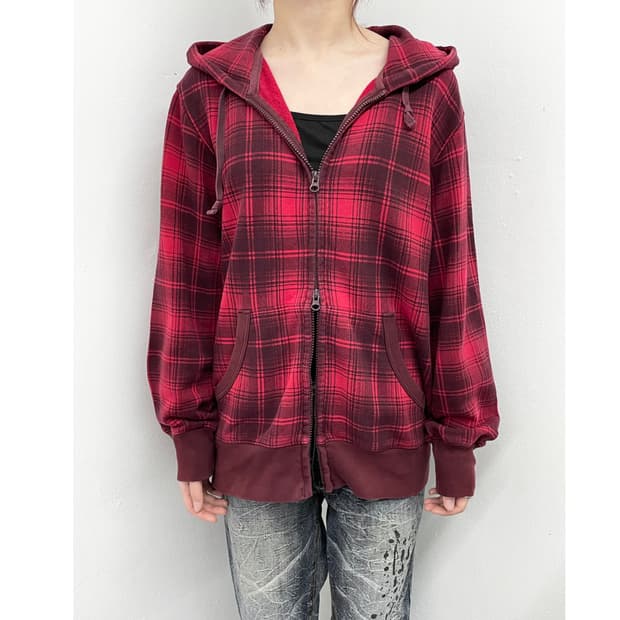 펑크 체크 투웨이 후드집업