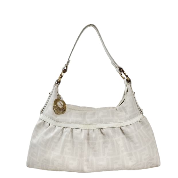 정품 펜디 화이트/그레이 코팅 캔버스 셰프백