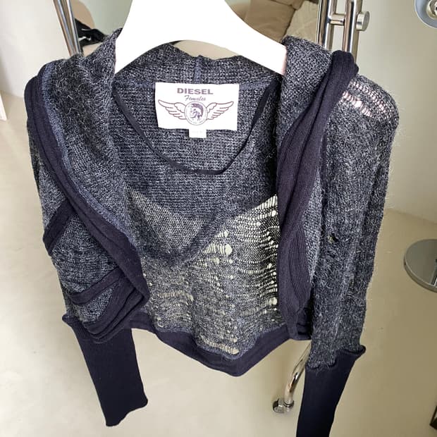 디젤 아카이브 니트 볼레로 후드