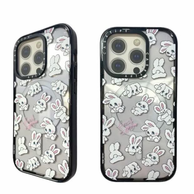 케이스티파이 아이폰 케이스 화이트 토끼  블랙 범퍼 투명