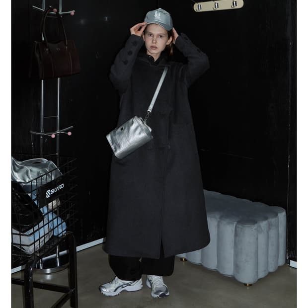 일리고 오버핏 더블 롱코트 다크그레이