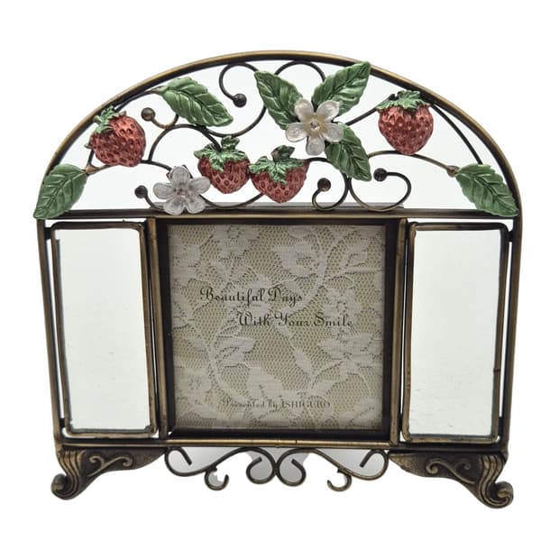 90s 엔틱 딸기 넝쿨 글라스 탁상 액자