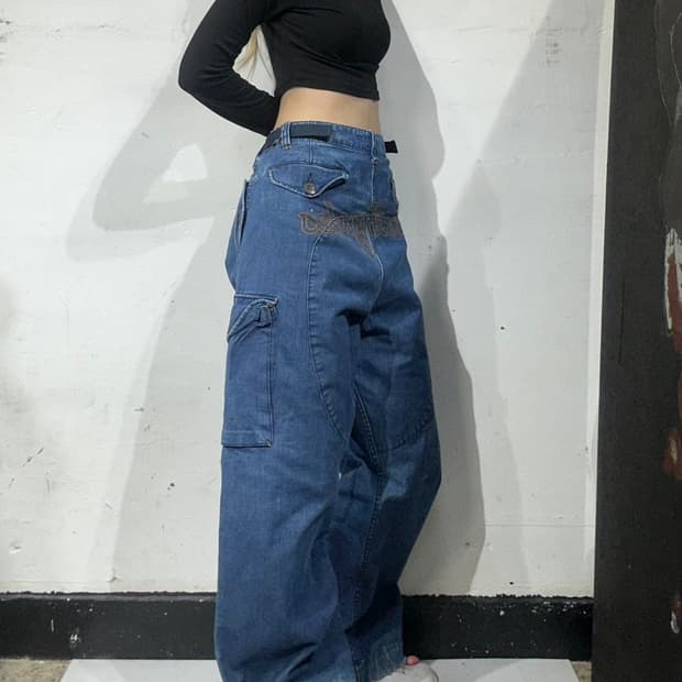 MLB 중청 다저스 콜라보 올드스쿨 데님 힙합 카고 팬츠 청바지 