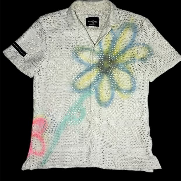 [OS] 빈티지 아카이브 플로랄 그래피티 시스루 니트 셔츠