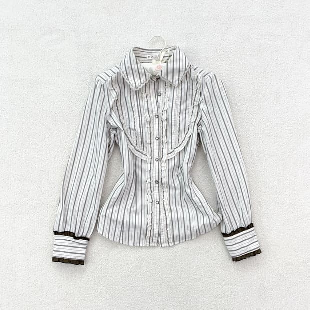 엑시즈팜 초코맛 ♥ 스트라이프 로걀 블라우스