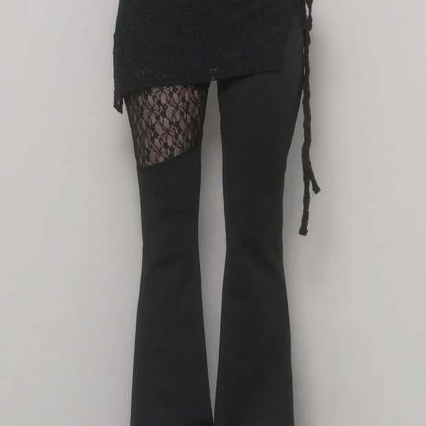 에트오소메 See Through Lace Lap Bootcut Pants