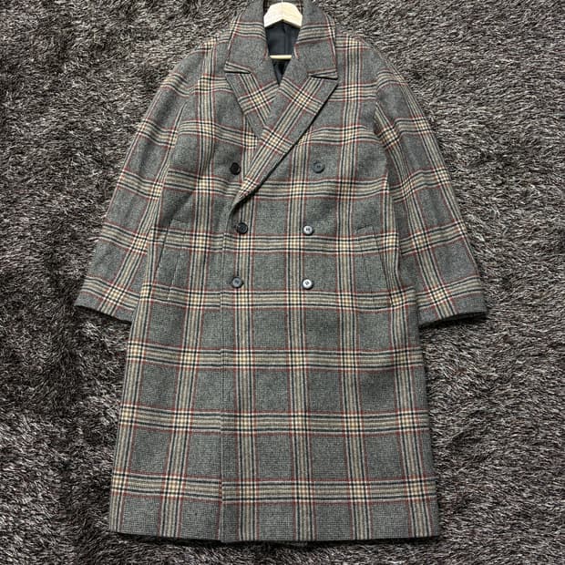 coor 체크 더블 롱 코트 m