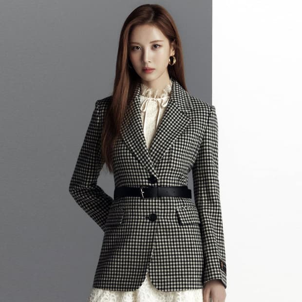 잇미샤(it michaa) 벨티드 체크 투버튼 울자켓 44 새상품