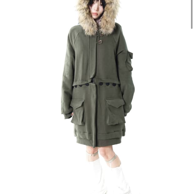 Oshigh 2way Fur Hood Zip Up Khaki