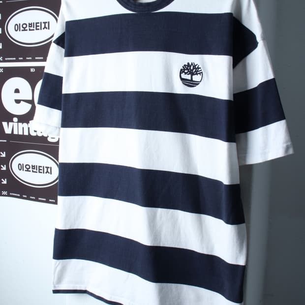 (M-XL) 팀버랜드 반팔 티셔츠 스트라이프 네이비 에이징-H36787
