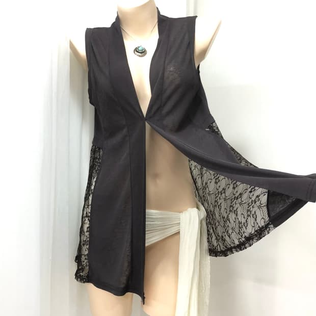 deep brown lace detail summer vest