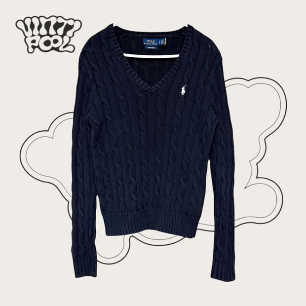 폴로 랄프로렌 브이넥 케이블 니트 S 블랙
