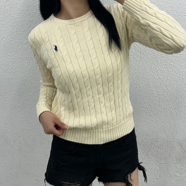 폴로 랄프로렌 네이비포니 아이보리 꽈배기 니트 S