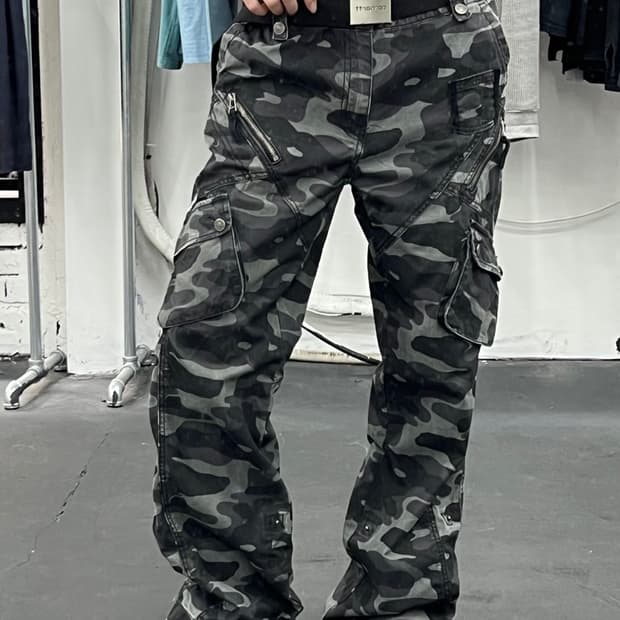 VTG 지퍼 디테일 카모 카고팬츠