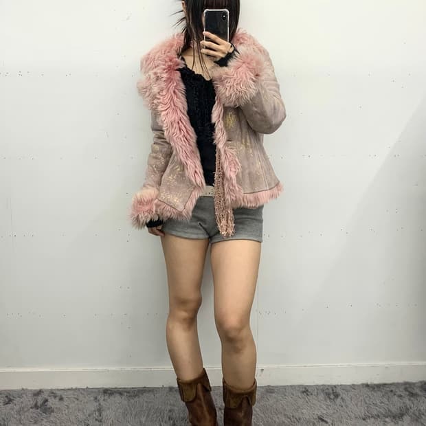 핑크 퍼 스웨이드 자켓