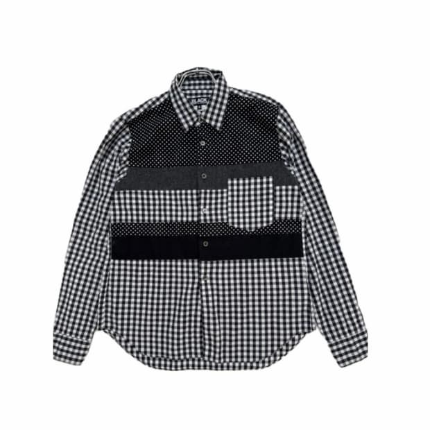 꼼데가르송 블랙 패치워크 깅엄 도트 셔츠 s