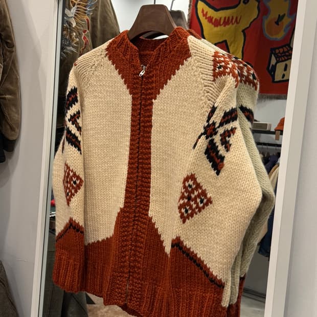 70-80s Vtg 빈티지 헤비울 코위찬 니트 집업