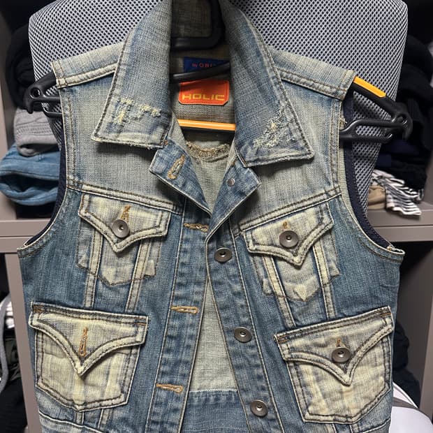 빈티지 청 숏 조끼