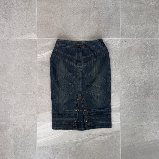 TIME washed denim slit line button skirt
