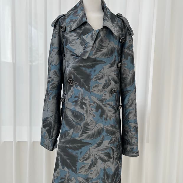 버버리 프로섬 블루 그레이 나뭇잎 패턴 트렌치코트 66(L)